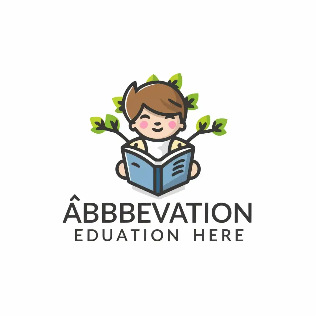 a logo design,with the text "ABBREVIATION", main symbol:kid reading a book,Minimalistic,be used in Education industry,clear background