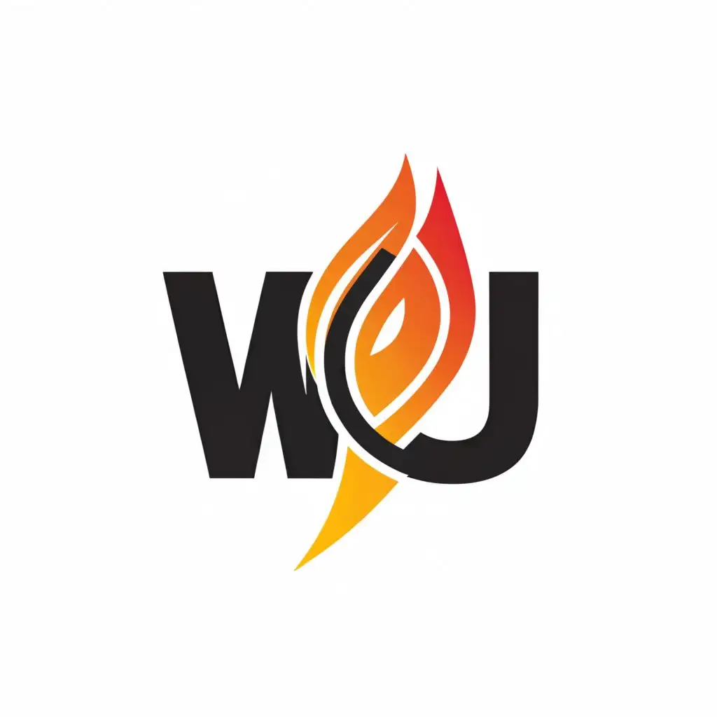 a logo design,with the text "WJ", main symbol:FIRE,Minimalistic,be used in Technology industry,clear background