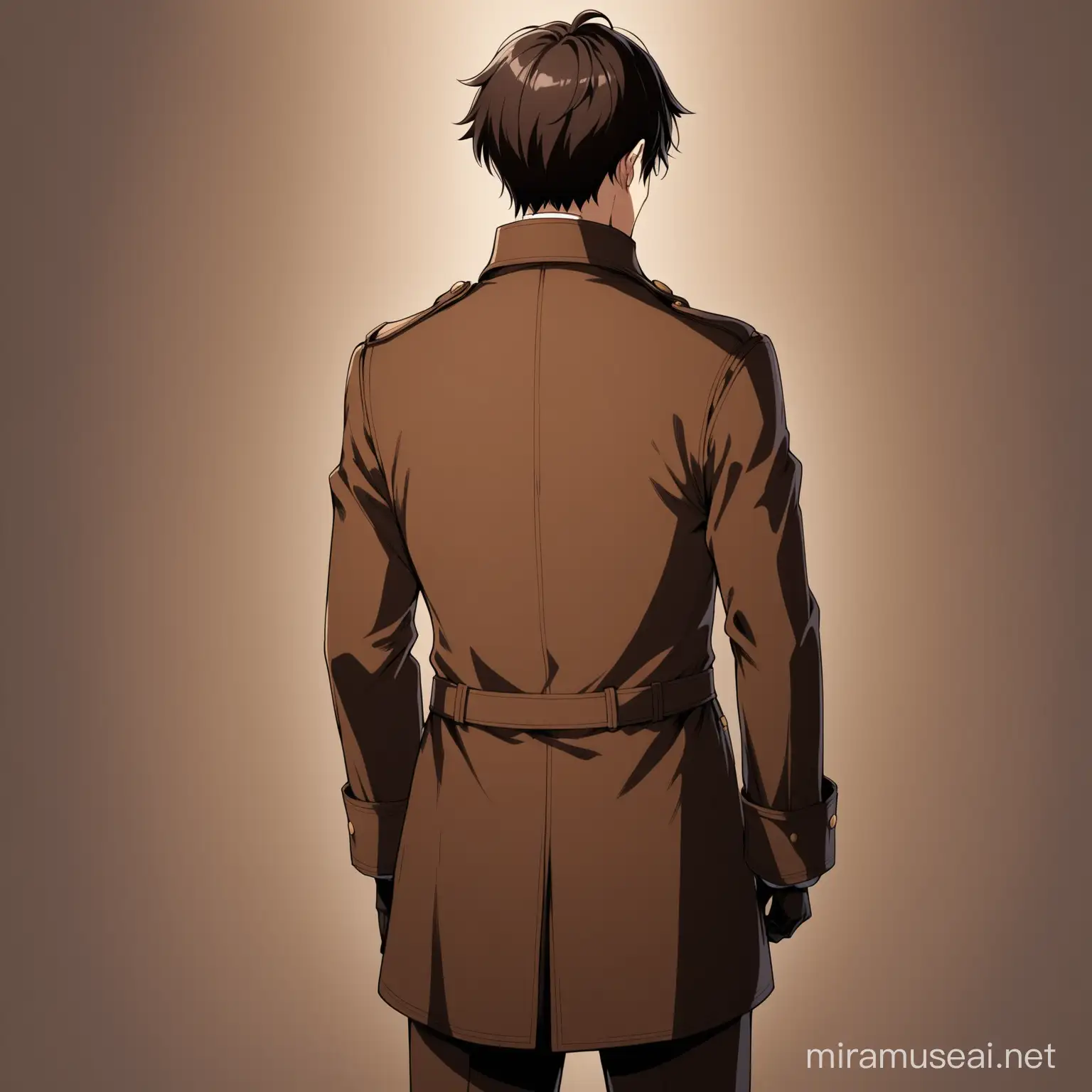 Anime Male Detective Character in Dark Brown Outfit