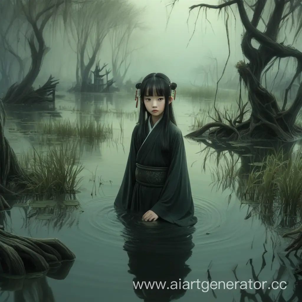 girl ancient China drowns swamp black water forest