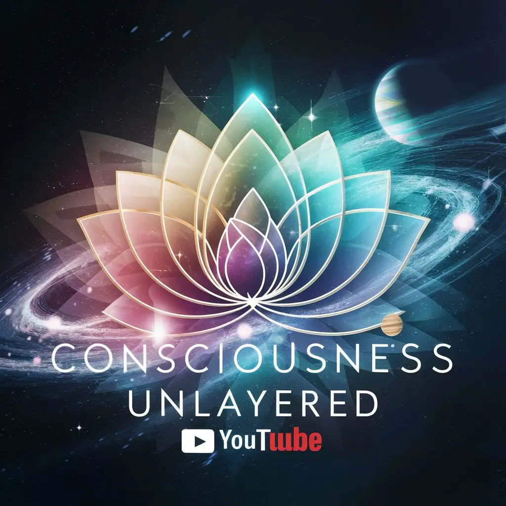 Create a logo for a YouTube channel called Consciousness Unlayered. The goal of this channel is to help viewers get a greater understanding of how the universe works, what is their purpose here on earth, how to live their lives the way they want. It helps viewers recognize the layers that are on them and get rid of them, hence the term unlayering. Unlayering in the sense of getting rid of things that are not the person themself. It also is about understanding the deeper meaning of life, the universe, and universal consciousness layer by layer. Don't use a human brain in it. Use the shape of a lotus.