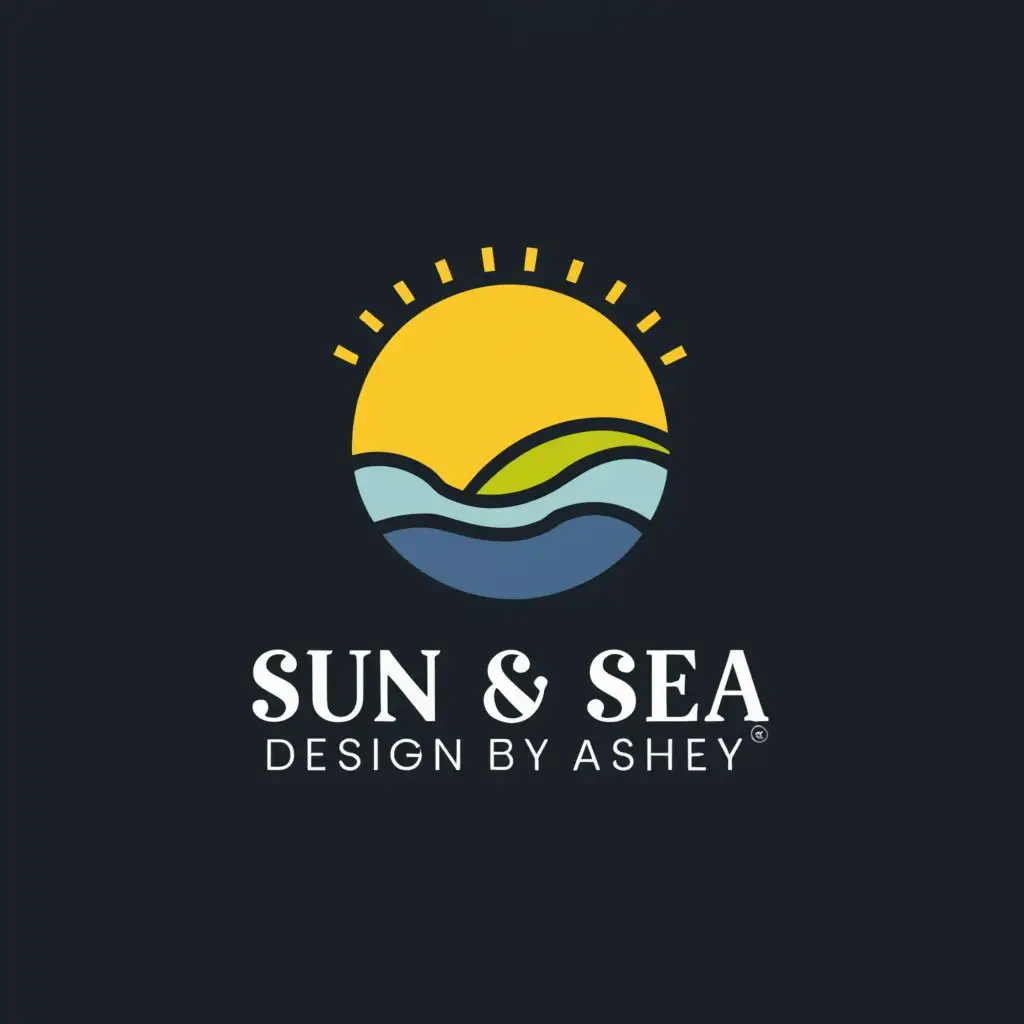 a logo design,with the text "Sun & Sea Designs by Ashley", main symbol:Sun and water wave,Moderate,clear background