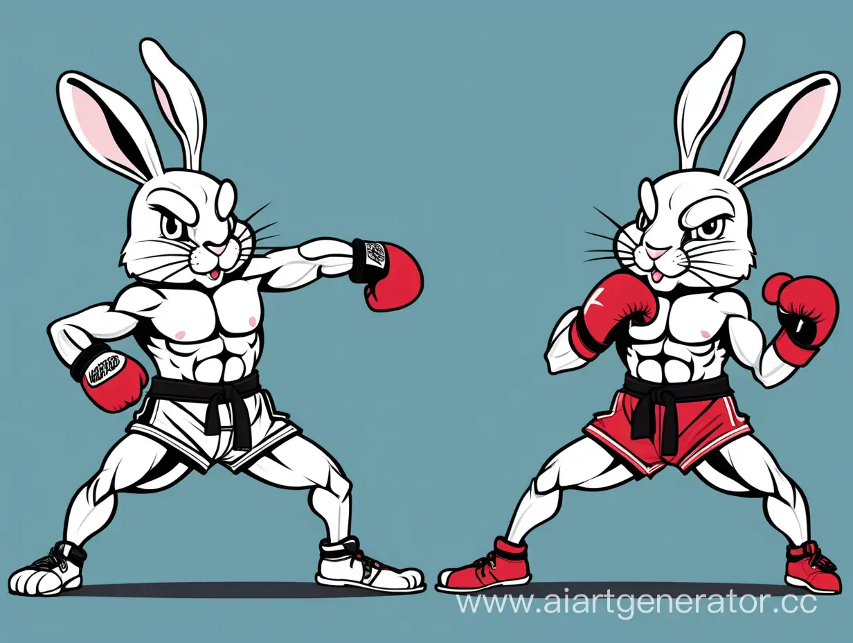anthropomorphic rabbit kickboxing fighter in full growth, vectors image