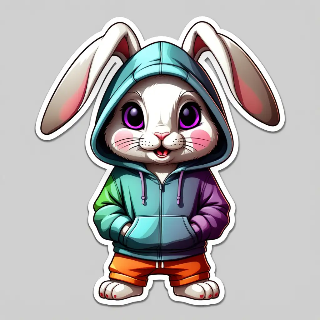 colourfull cute rabbit with hoodie sticker in full body Clipart with clear background