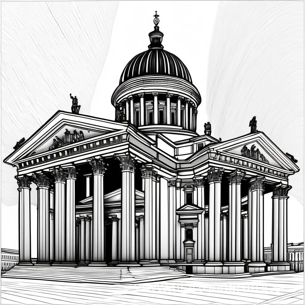 Saint-Petersburg-Kazan-Cathedral-Sketch-Architectural-Outline-in-Monochrome