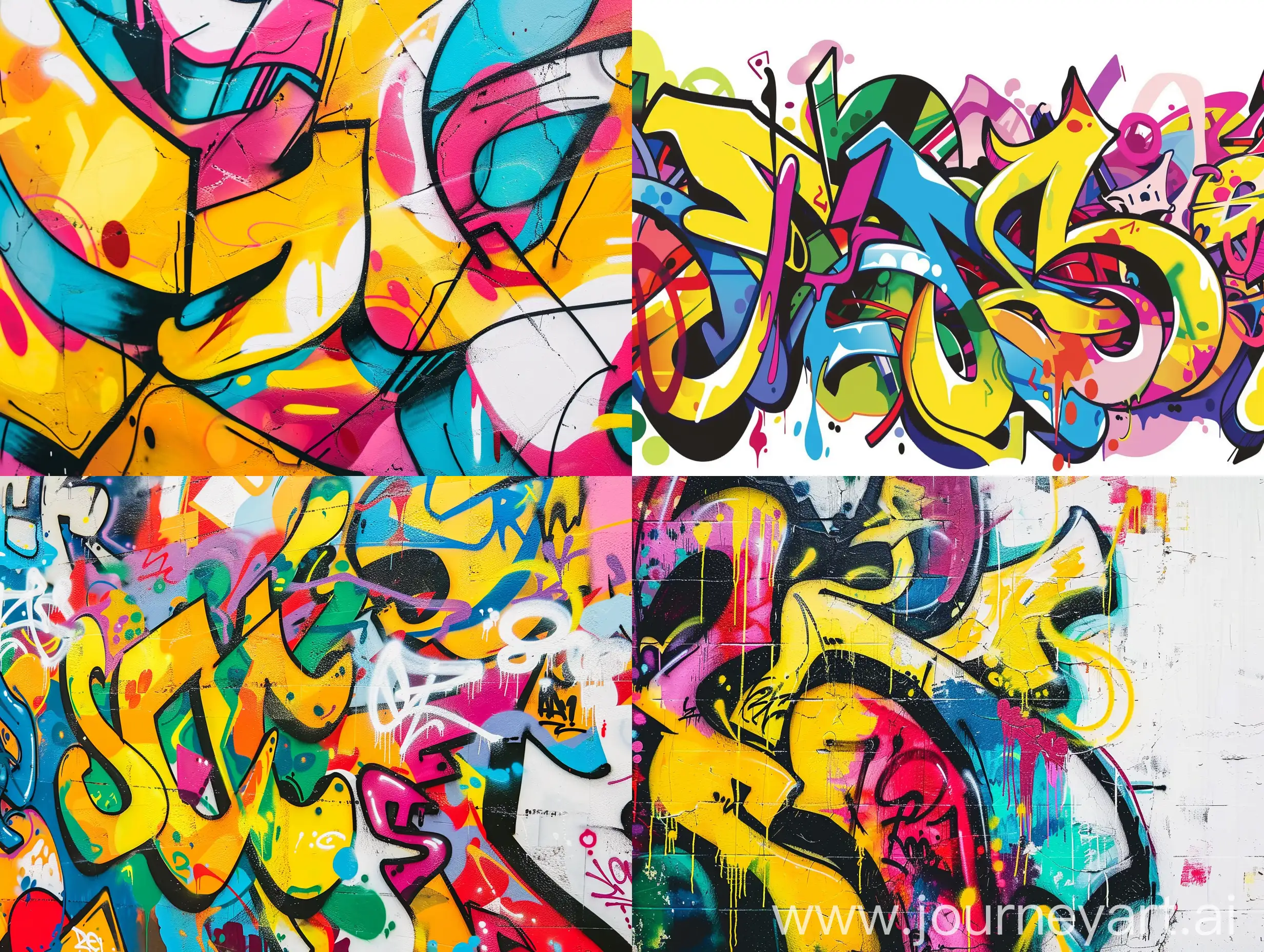 a colorful graffiti art banner, yellow as primary color, white background
