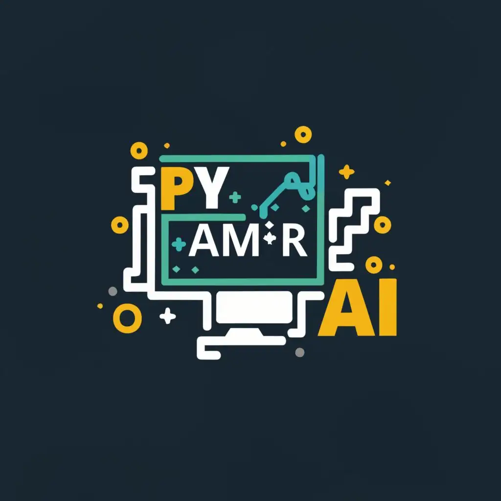 logo, computer, with the text "PY Amir AI", typography