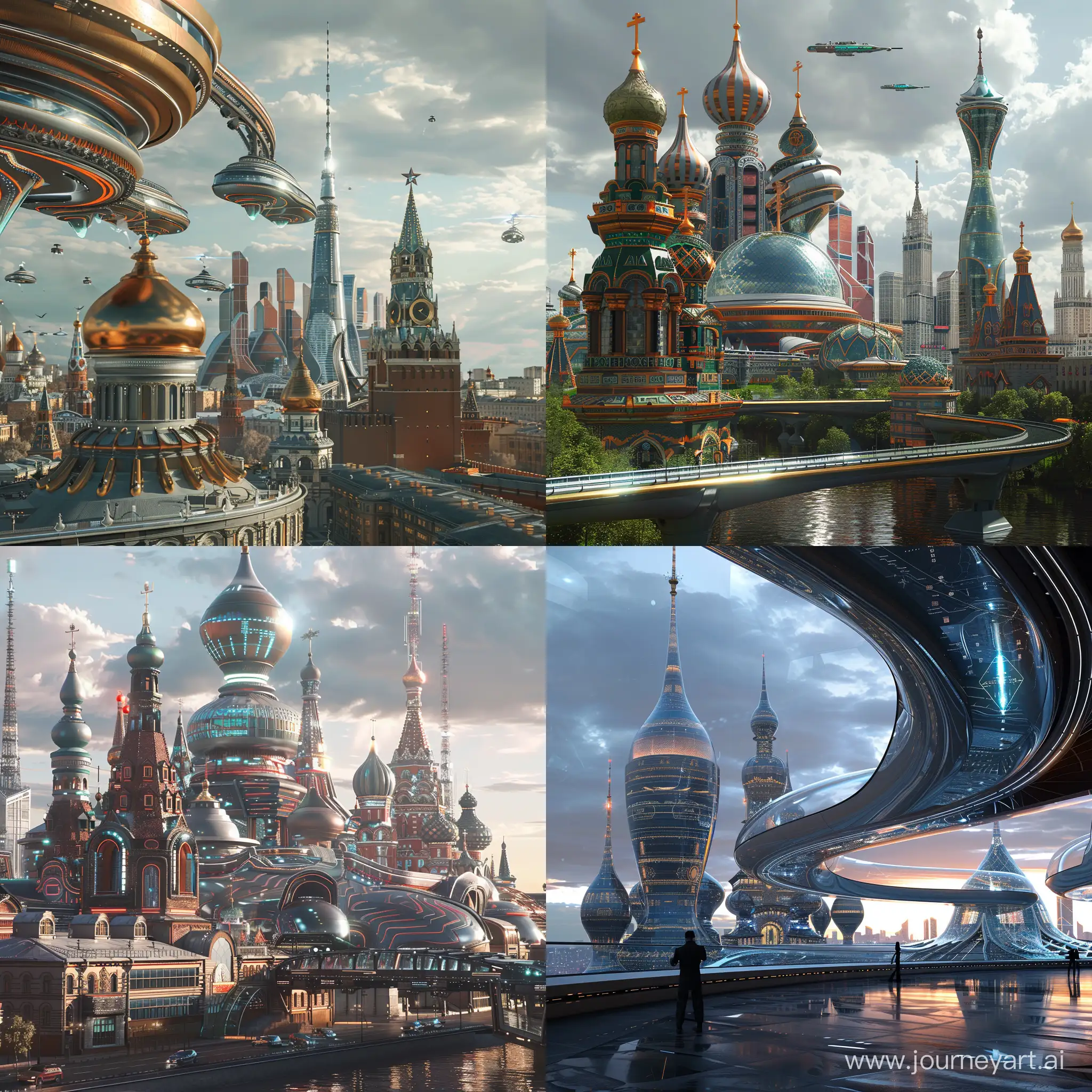 Sci-fi futuristic Moscow, world of high tech, octane render