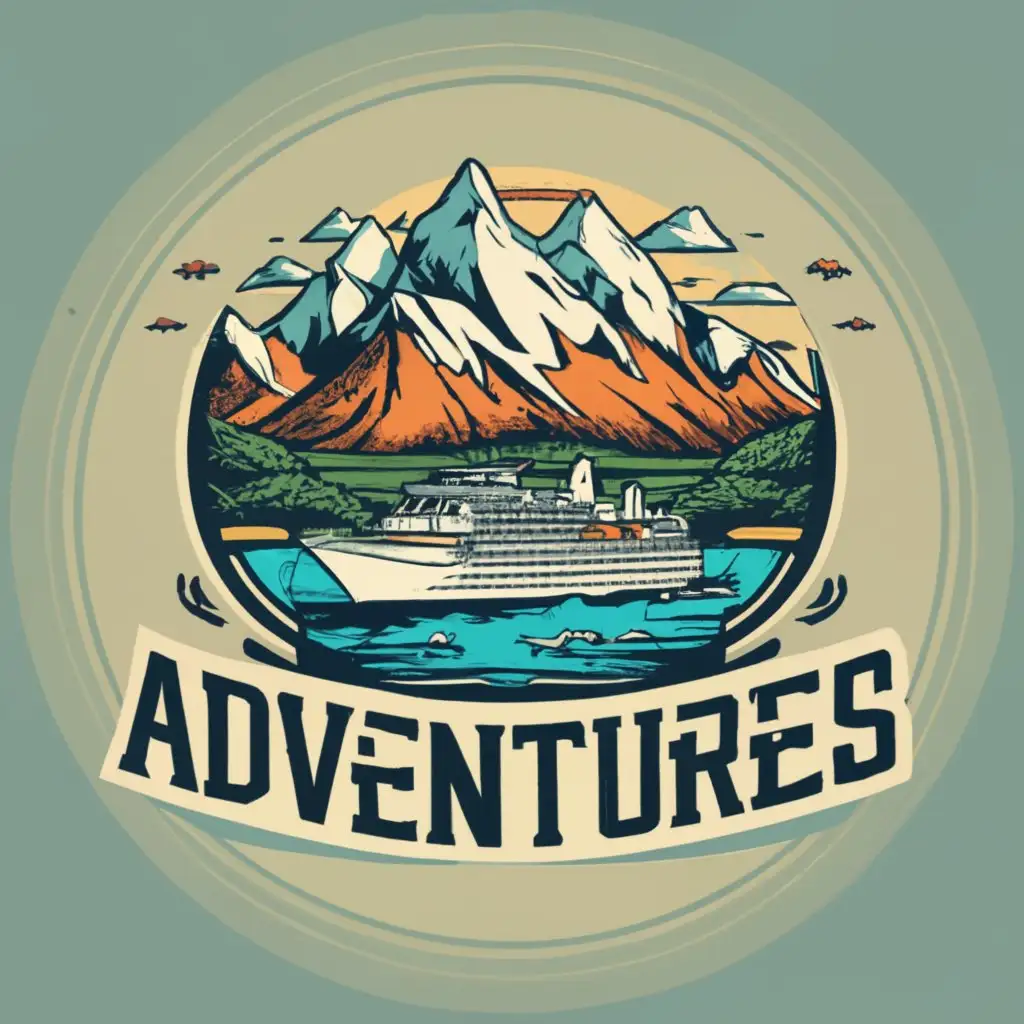 logo, Cruise ship and mountains, with the text "Vista Adventures", typography, be used in Travel industry