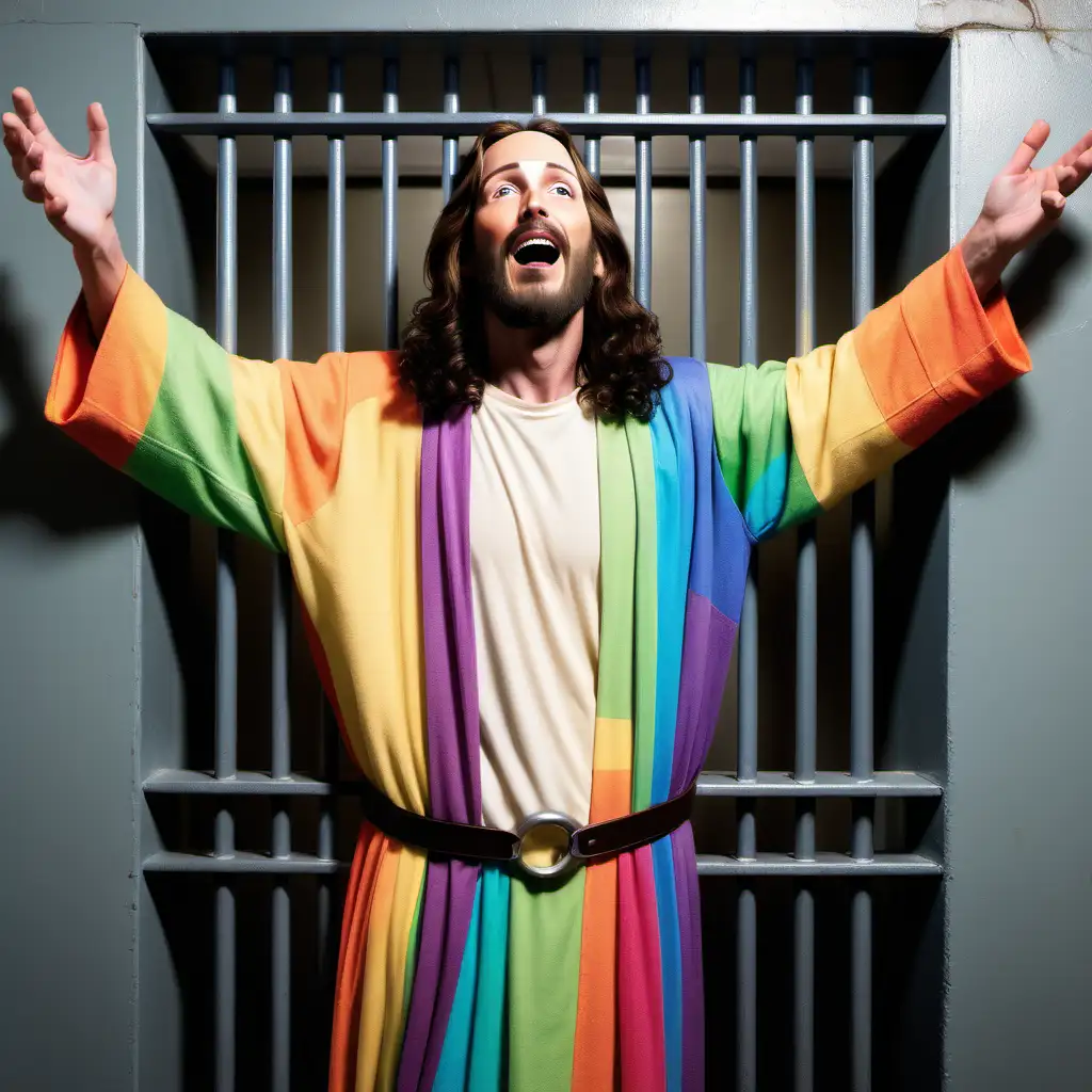 Colorful Celebration Jesus and Friends Party Behind Bars