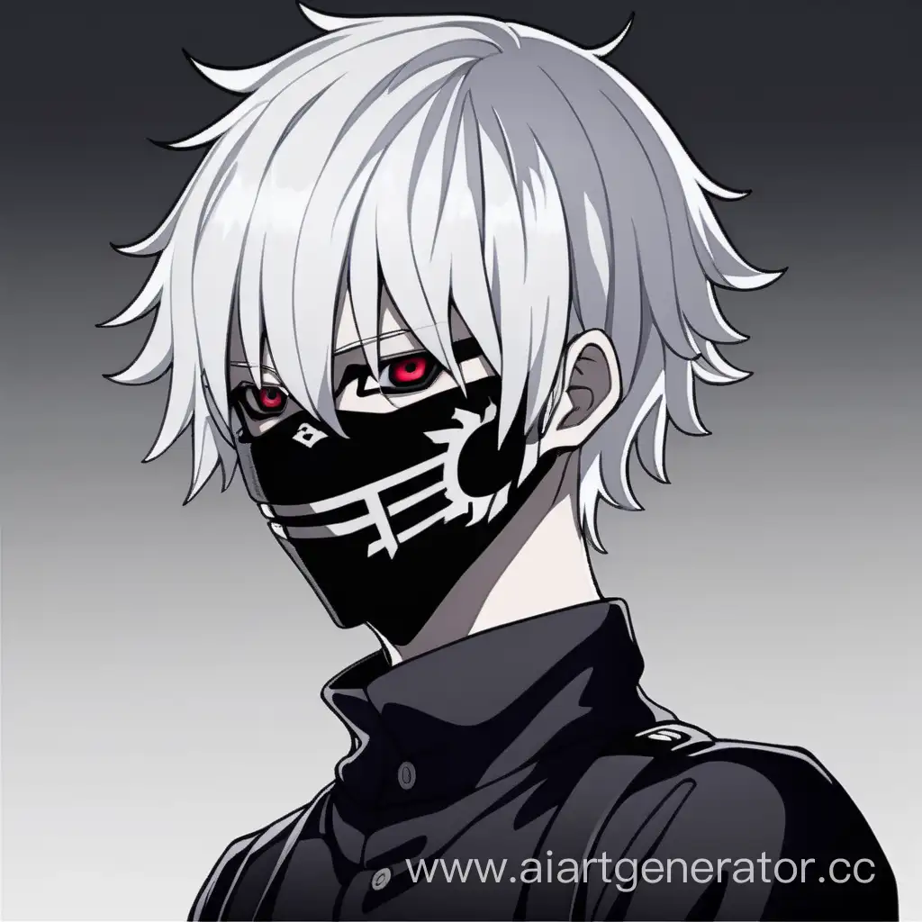 Парень с белыми волосами в чёрной маске в стиле аниме с похожей причёской как у канеке с  мангёку шеренгам