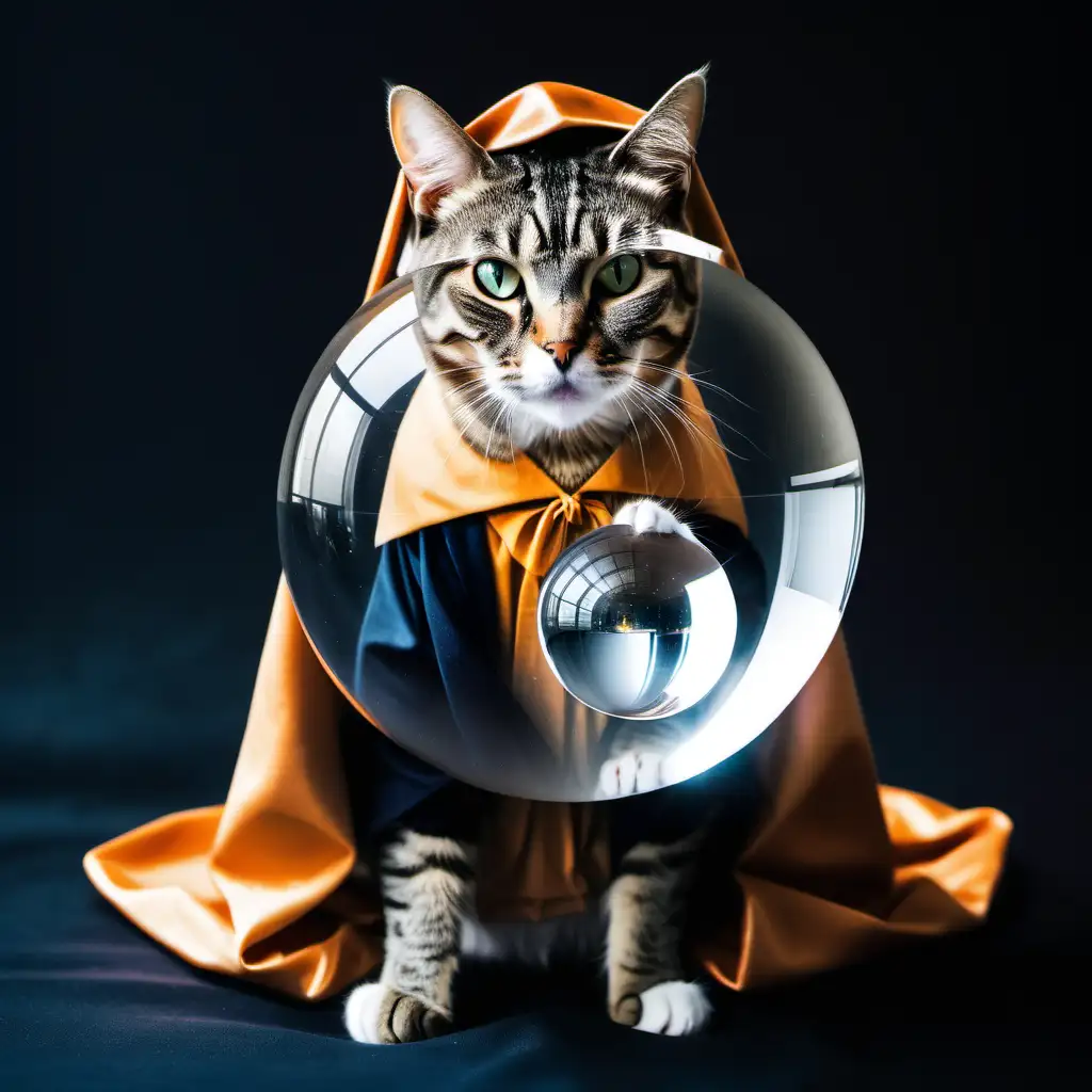cat dressed as  a crystal ball reader