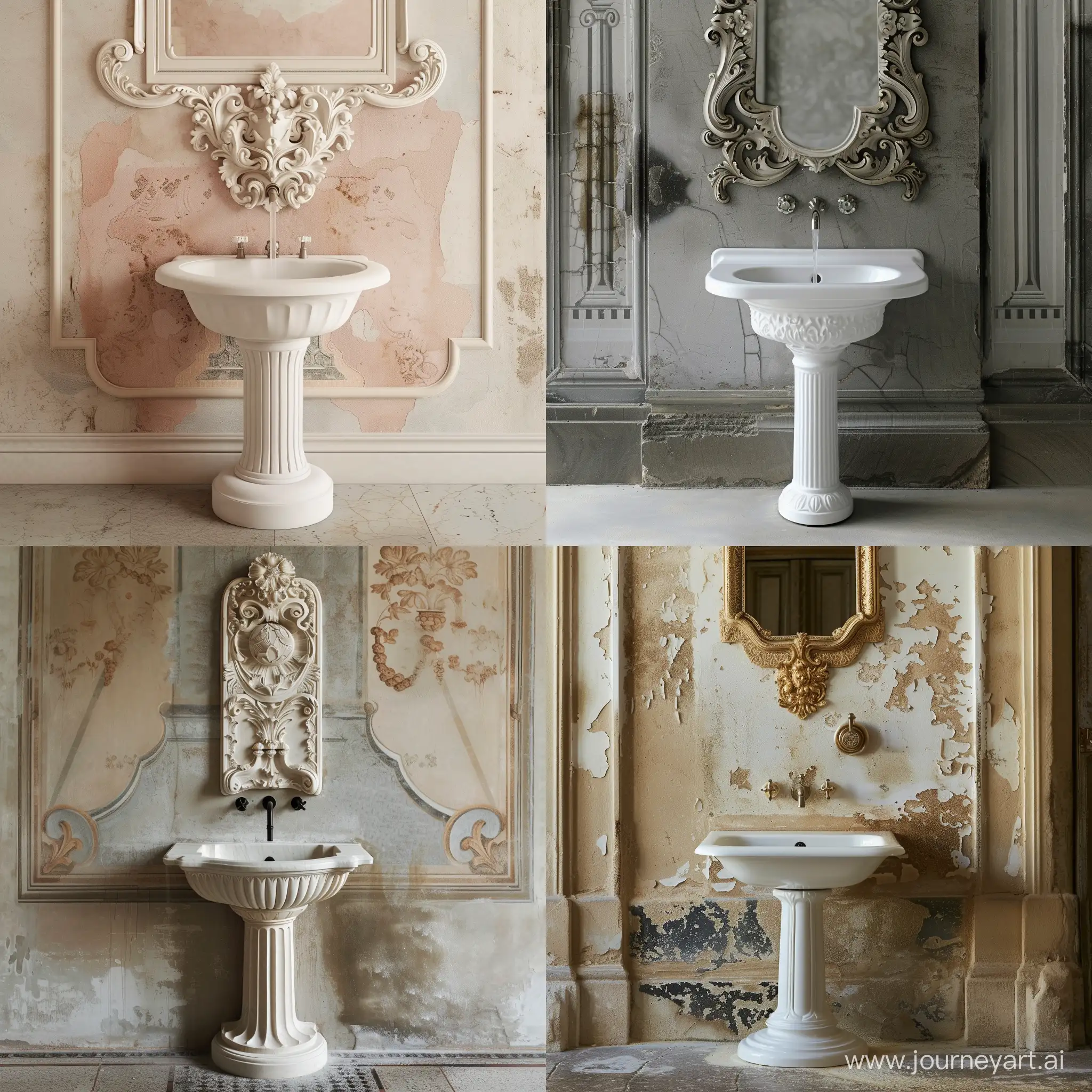 Baroque-Architecture-Fountain-with-WallMounted-Pedestal-Sink