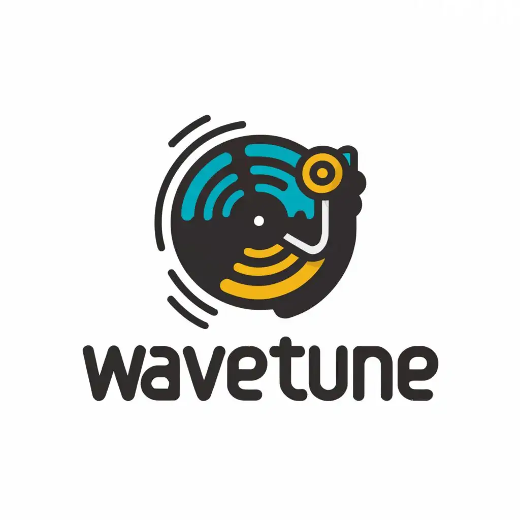 LOGO-Design-for-Wavetune-Vintage-Vinyl-Player-Theme-with-Blue-and-White-Color-Scheme-on-a-Clear-Background