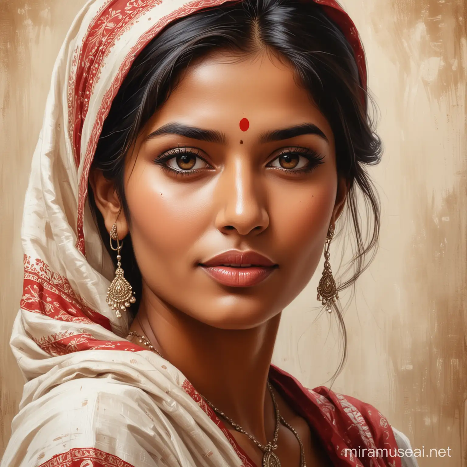 beautiful Indian woman portrait painting