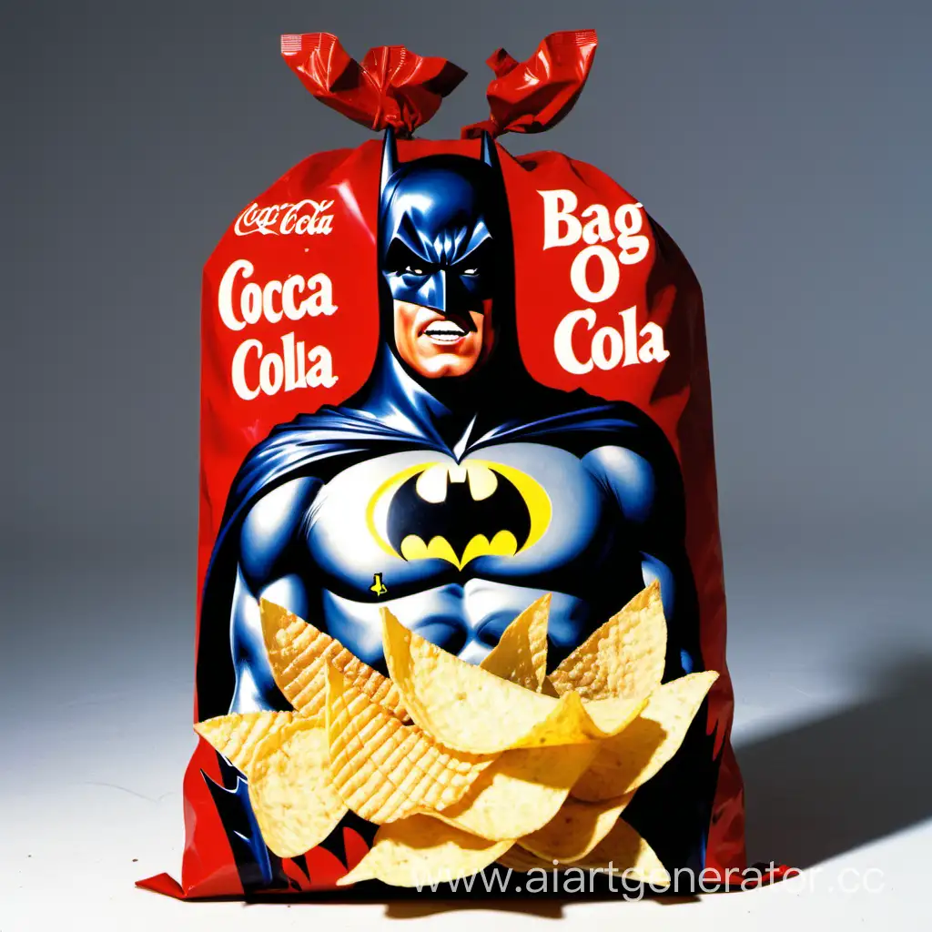 Batman 1970 bag o& potato chips hold a Coca Cola 
