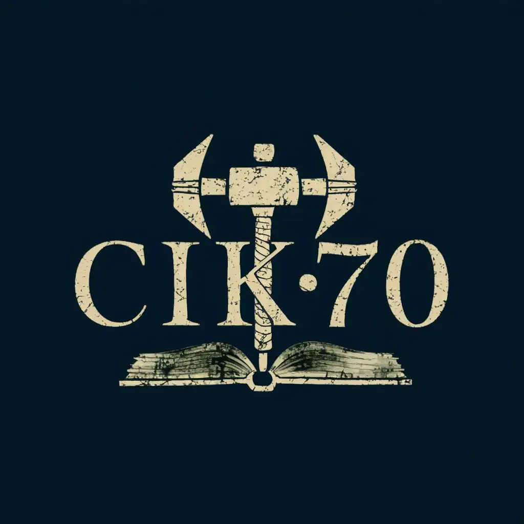 logo, Hammer Sword Book, with the text "CIK70", typography