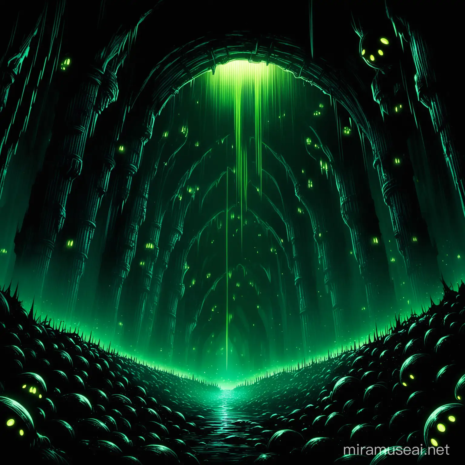 Mystical Underdark City Illuminated by Glowing Worms