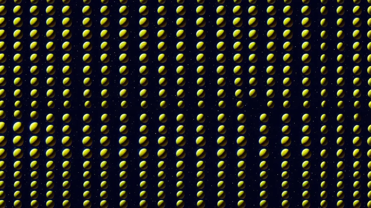 Vivid Visualization of Earths Scale Array of a Hundred Planets Adorned with Yellow Dots
