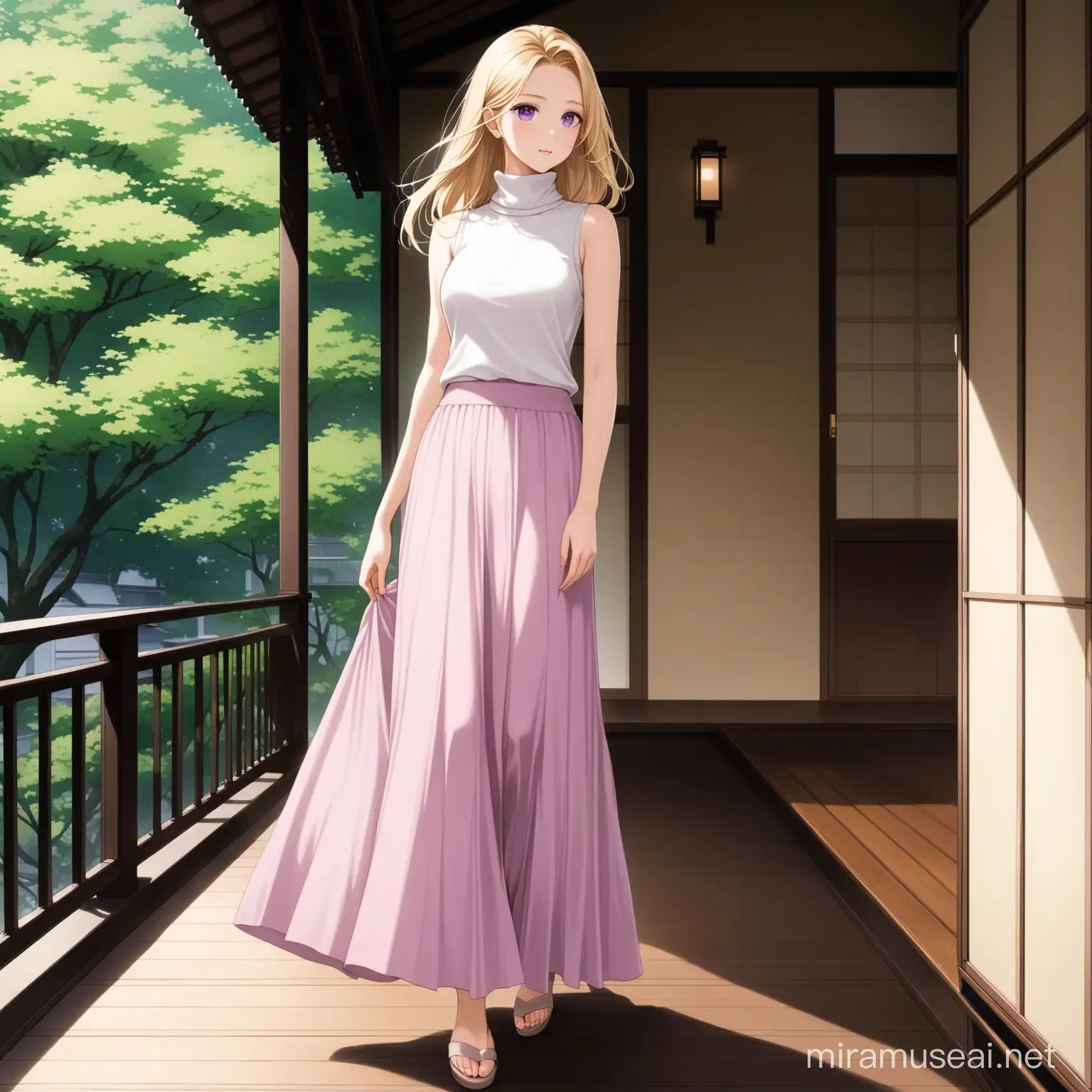Elegant Blonde Woman in Luxurious Tokyo Villa