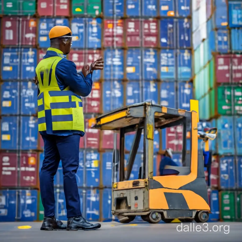 A black customs officer collecting a imported goods containers at customs