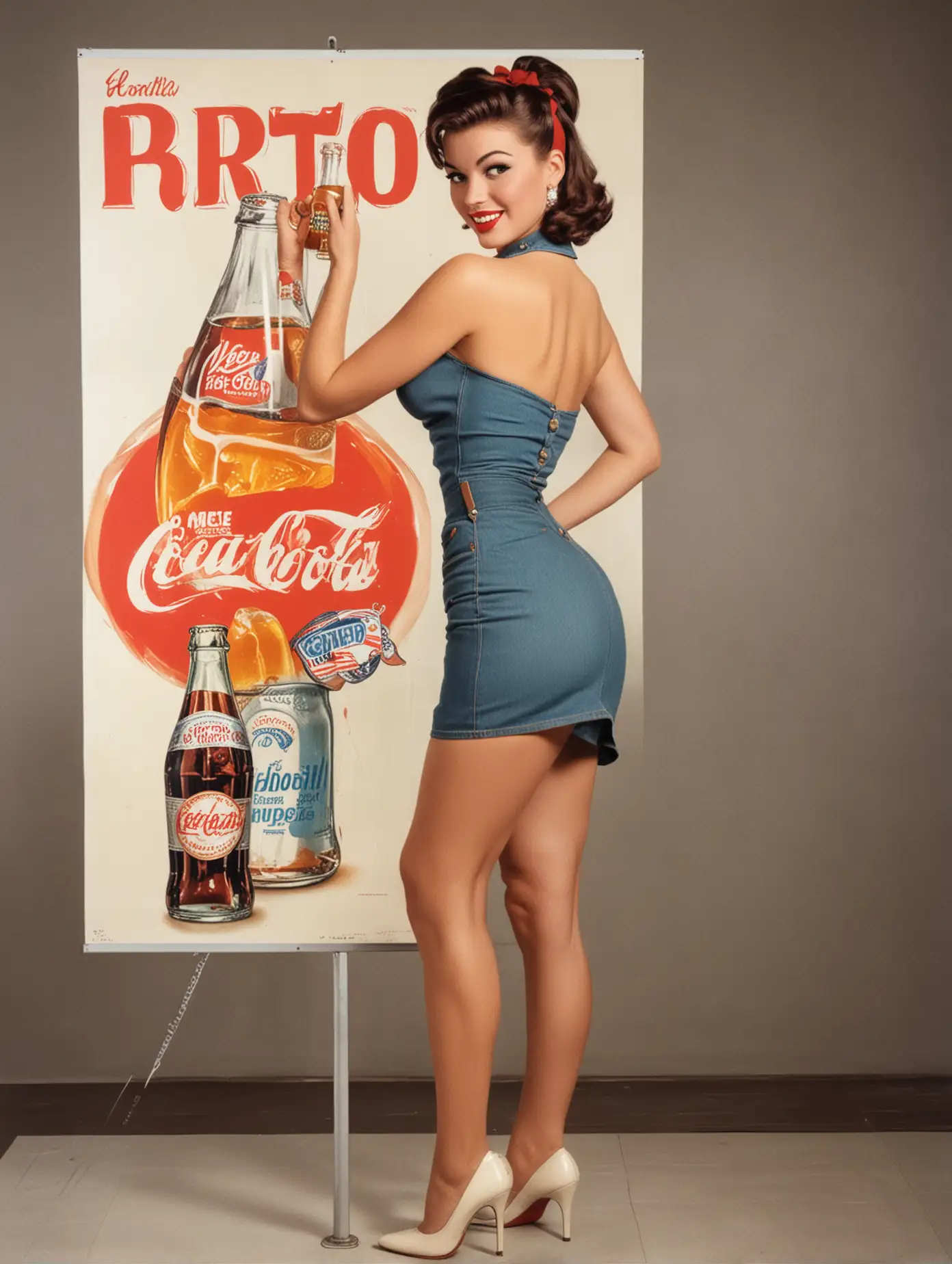 Vintage PinUp Girl Posing with Soda in 1960s Advertisement