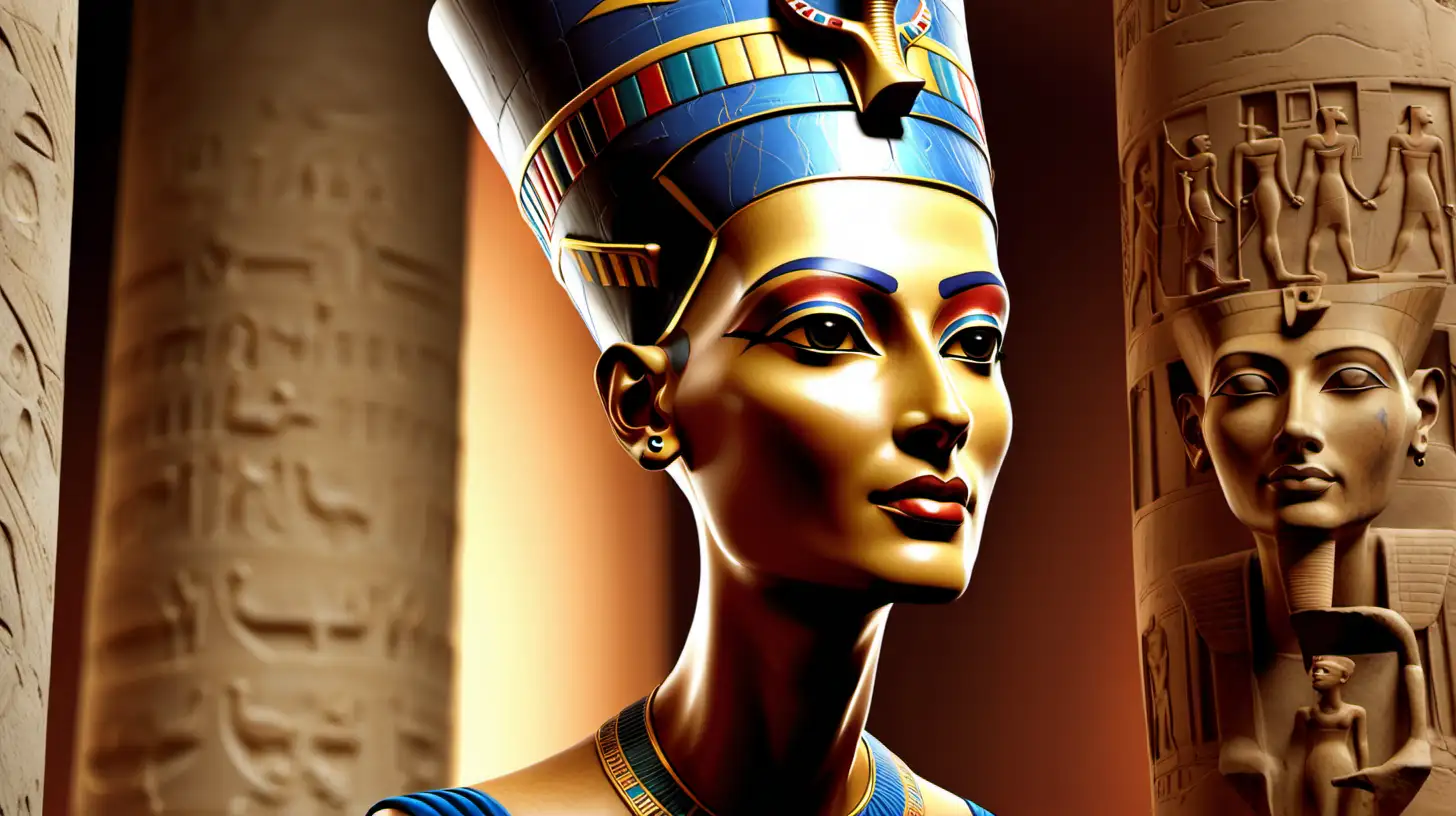 Majestic Portrait of Queen Nefertiti of Egypt in Elegant Regalia