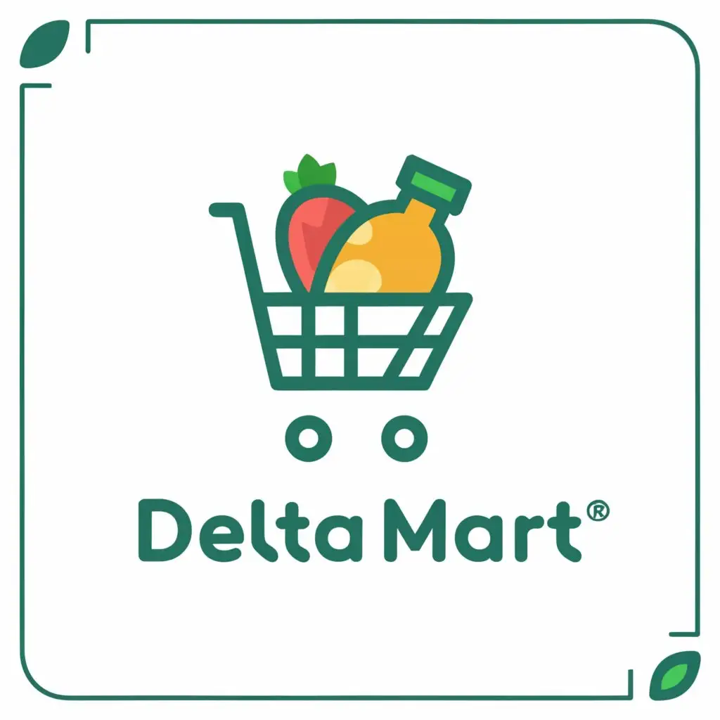 a logo design,with the text "Delta Mart", main symbol:grocery store with organic food and the beverage as well,Moderate,be used in Retail industry,clear background