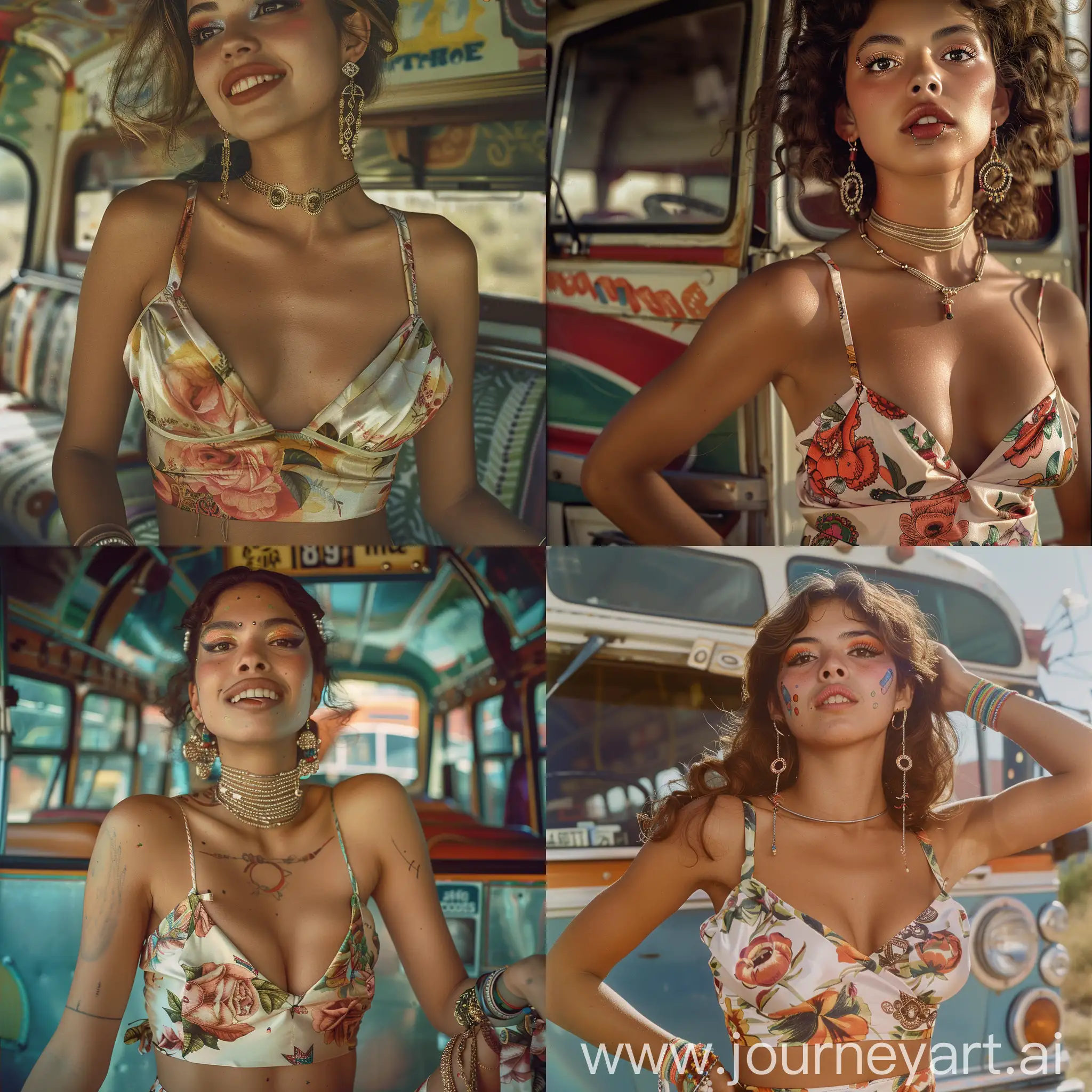 Mexican-Girl-in-Floral-Bustier-Dancing-by-Hippie-Bus