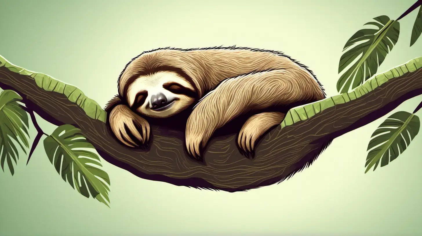 Peaceful Slumber Adorable Sleeping Sloth in a Tranquil Rainforest