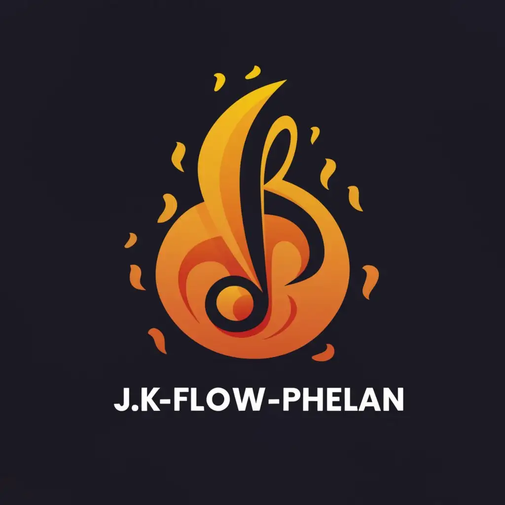 a logo design,with the text "JK_FLOW_Phelan", main symbol:music note on fire,complex,clear background