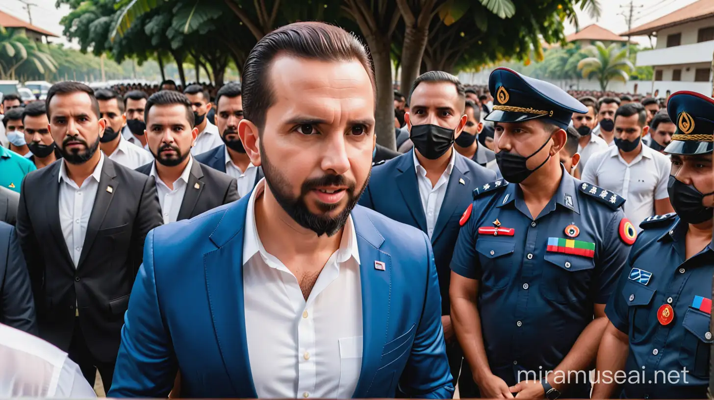  President Nayib Bukele's  and in the behind there is a security 