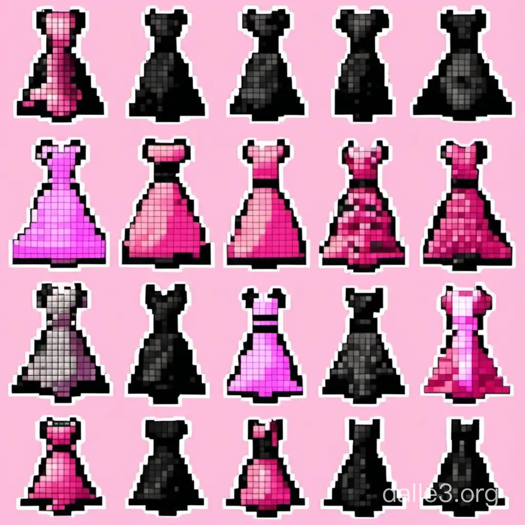 Chic Black and Pink Pixel Art Dresses Collection | Dalle3 AI