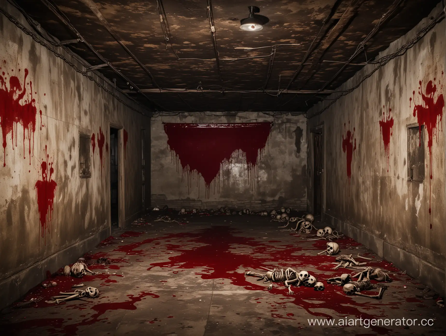 Eerie-Basement-Scene-Haunting-Mansion-Ambiance-with-Blood-and-Skeletons