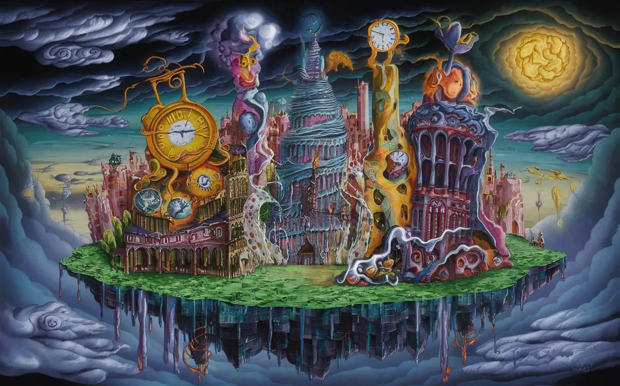 Surrealistic Cityscape Vibrant Colors and Intriguing Details