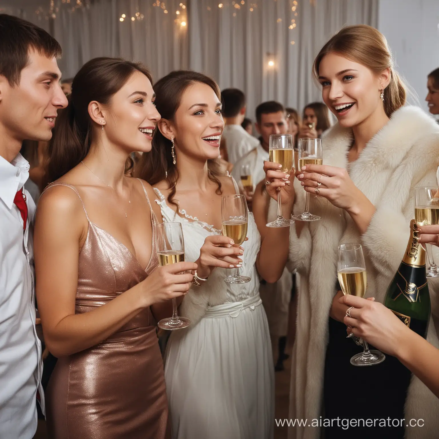 Russians drink champagne at a party