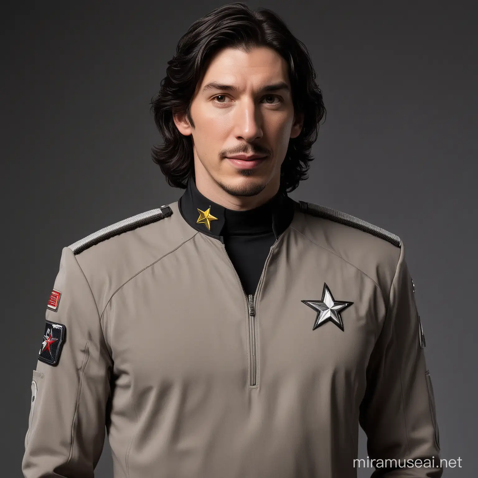 Adam Driver wearing a Starfleet Science uniform