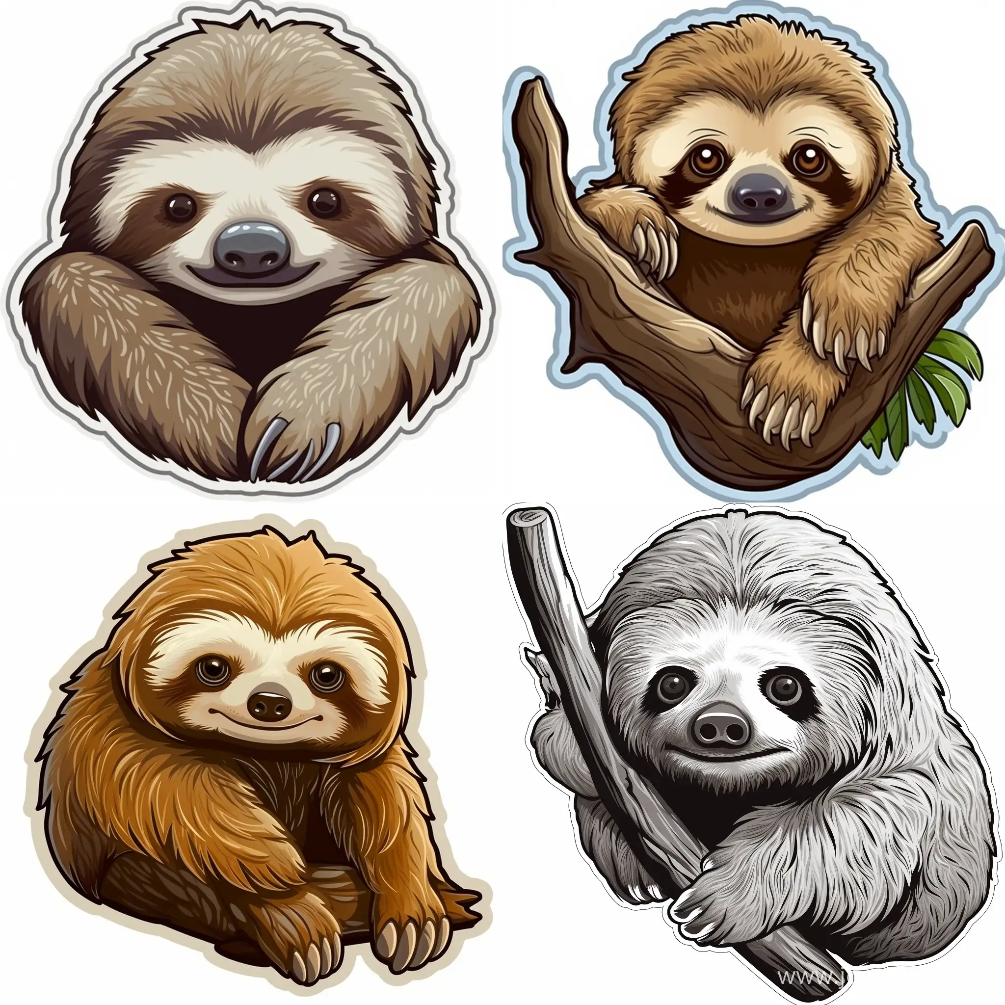 sticker vector design, cute funny sloth, white outline, highly detailed