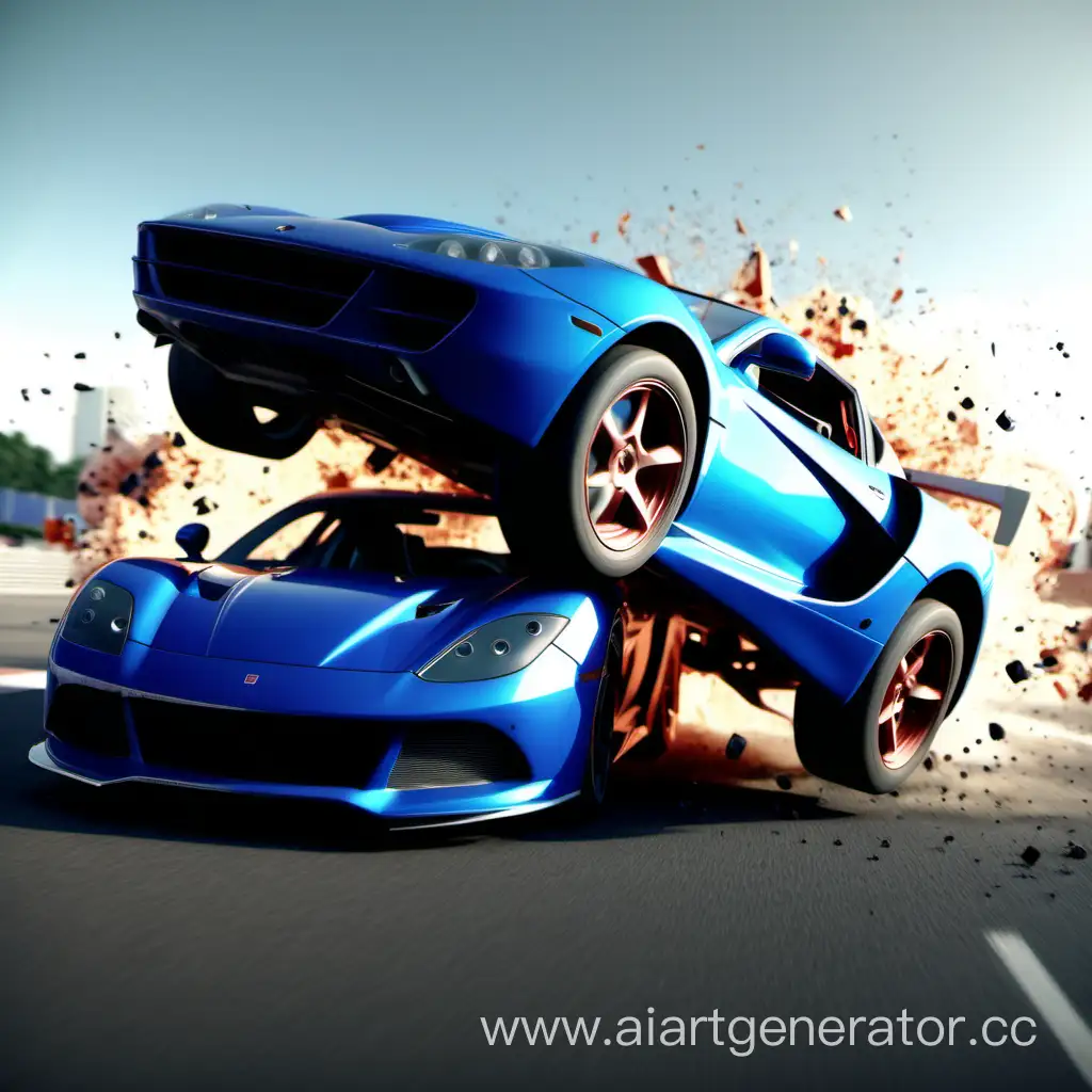 Collision of two super fast cars, 3d render, cinematic