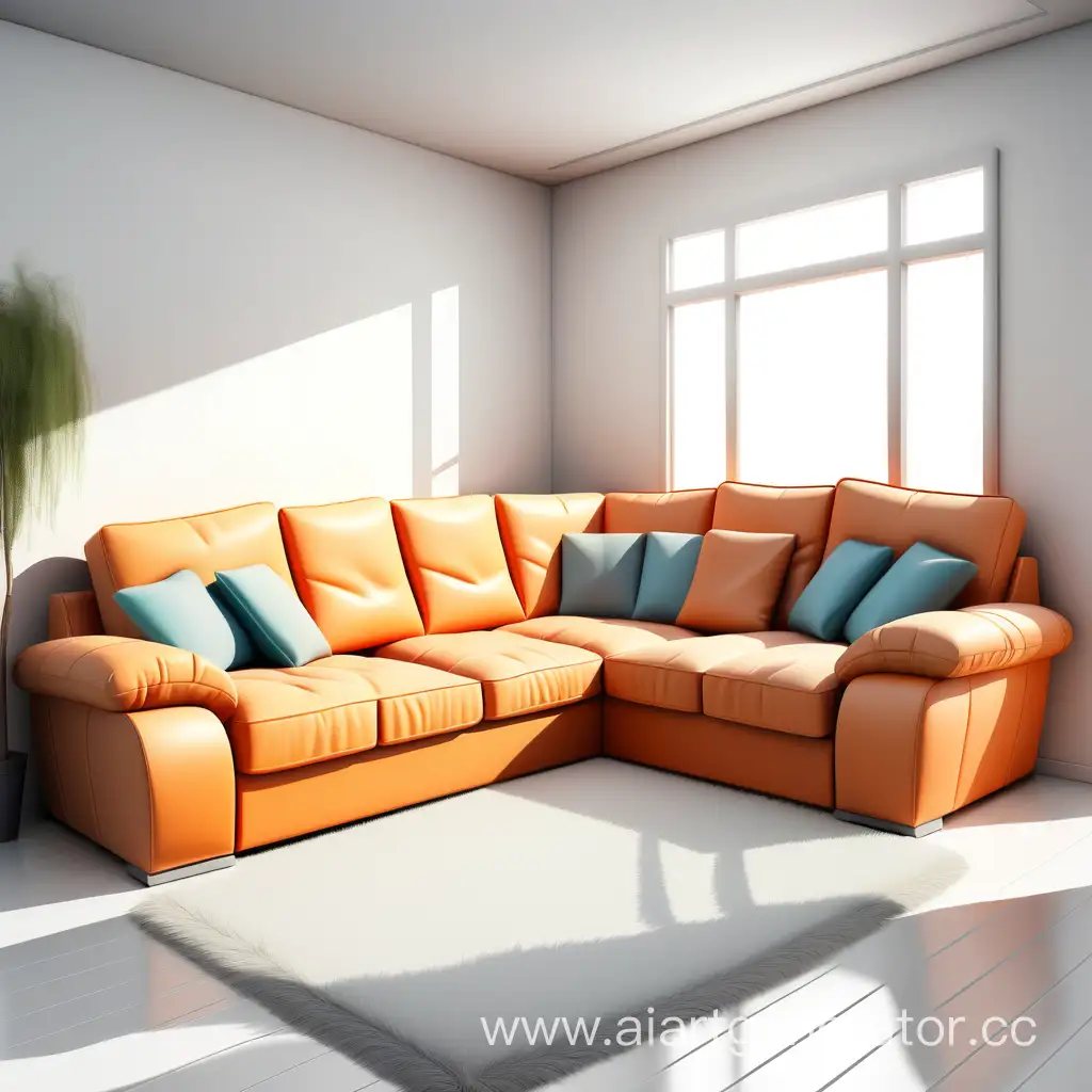 рисунок необычного большого и комфортного  углового дивана на белом фоне
