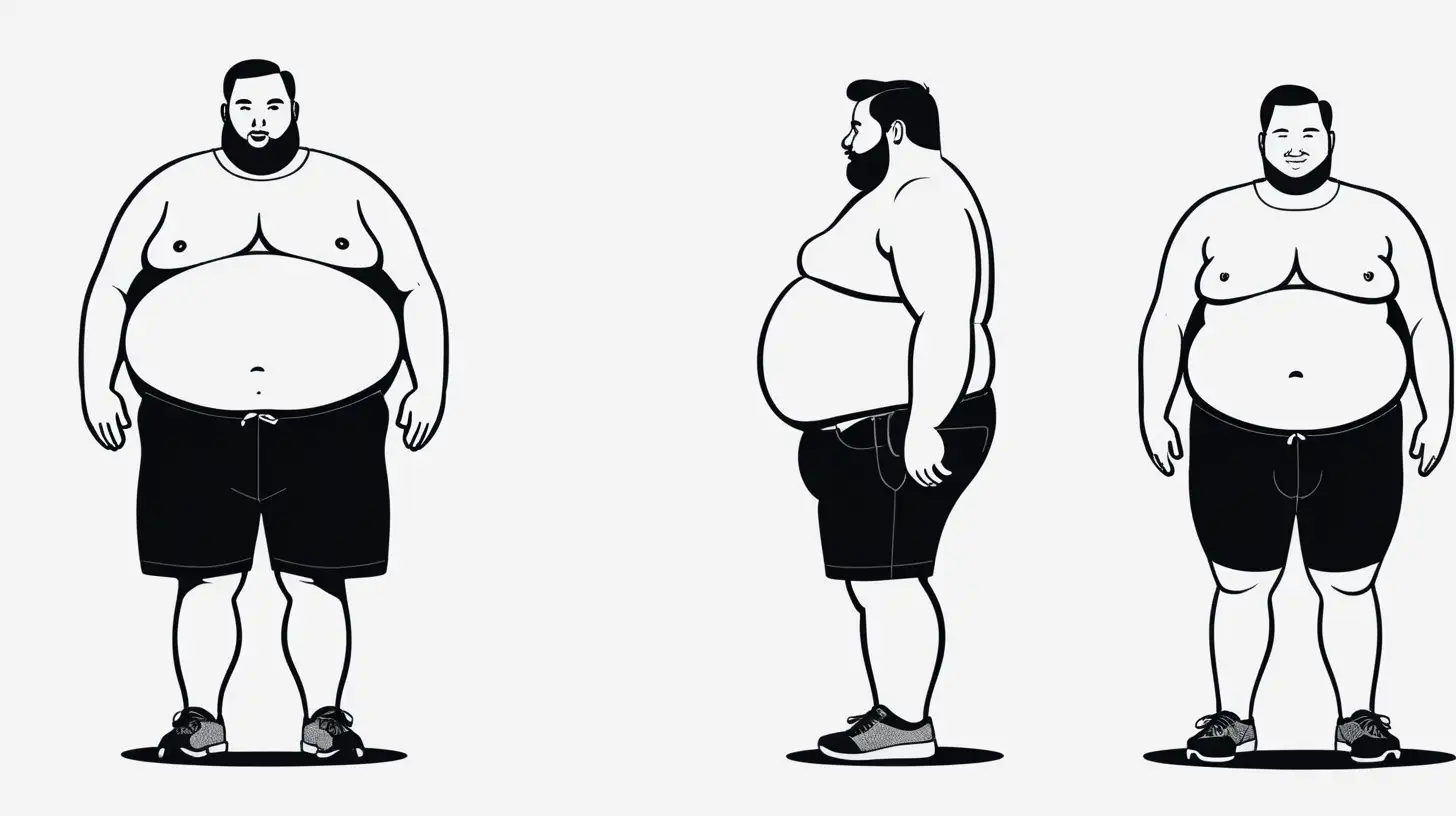 simple black and white illustration of man holding belly fat weight loss journey