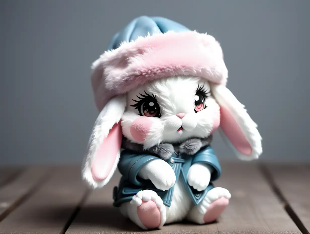 Chibi Bunny Figurine with Ushanka Hat HighQuality Macrophotography