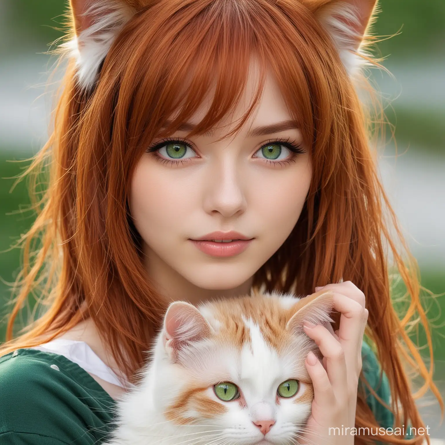 Gorgeous Neko redhead green eyes girl