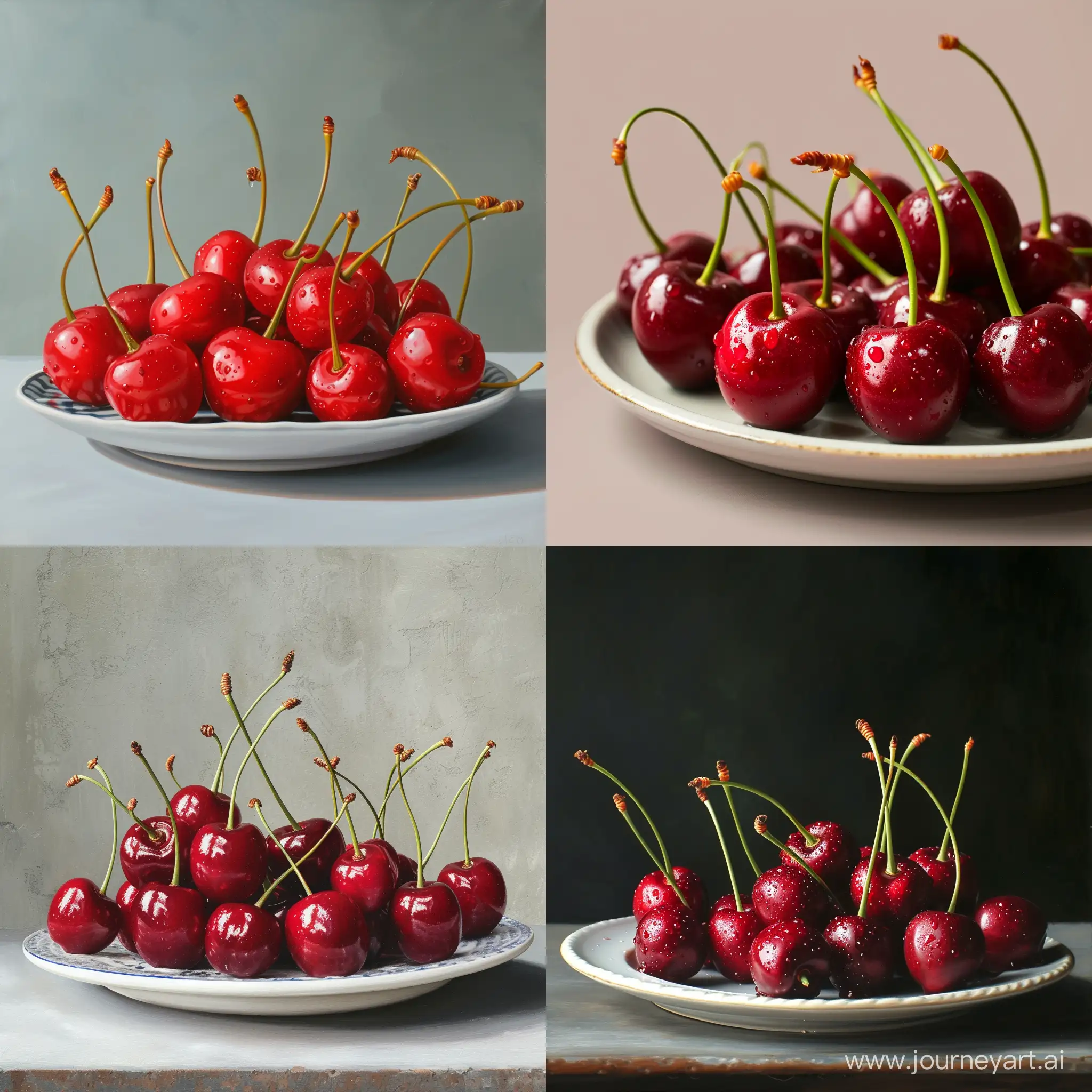 Fresh-Red-Cherries-Arranged-on-a-Plate-Side-View