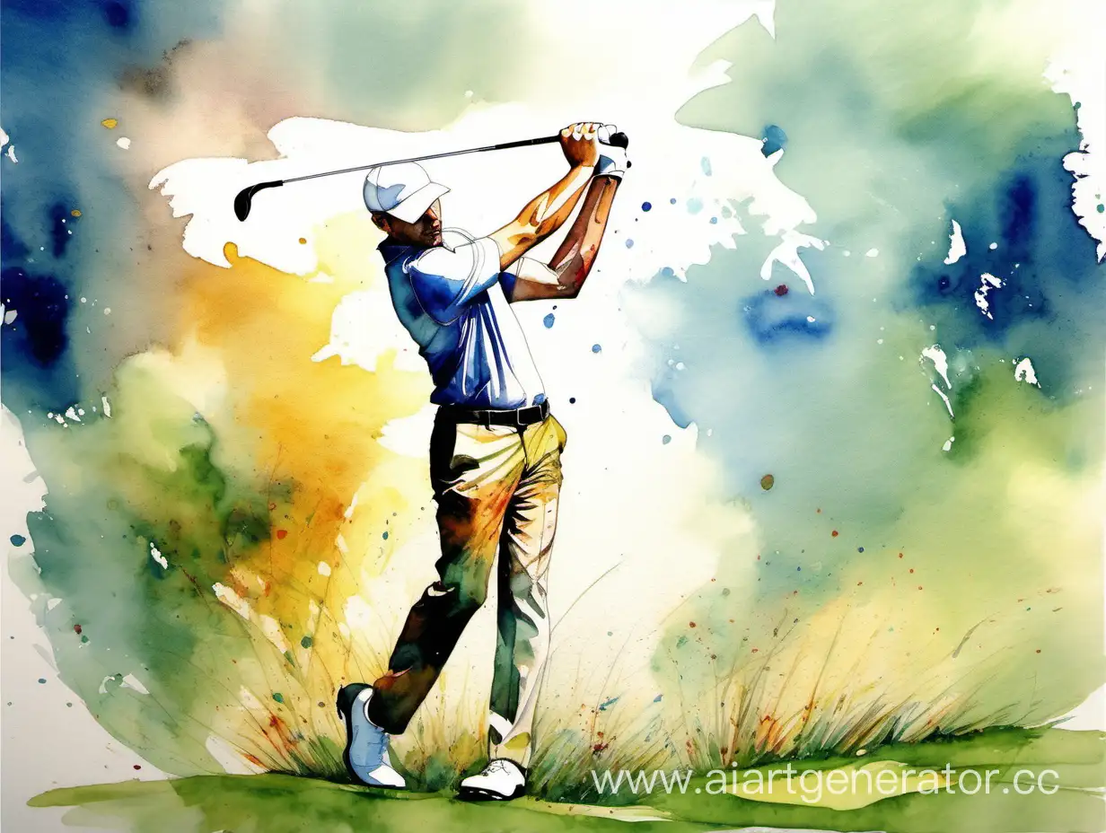 Dynamic-Golf-Swing-Vibrant-Watercolor-Illustration-of-a-Strong-Man-Tees-Off