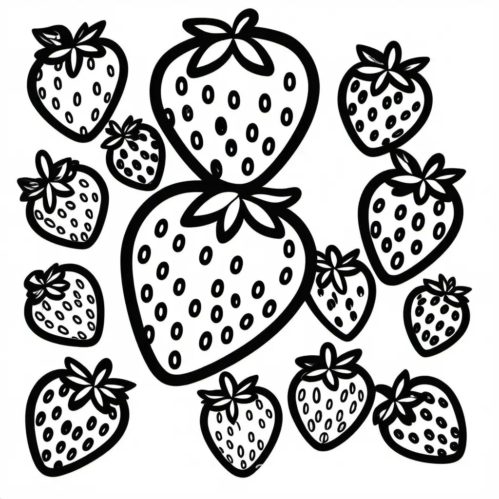 Strawberries-Ligne-Art-Coloring-Page-with-Bold-Lines-on-White-Background