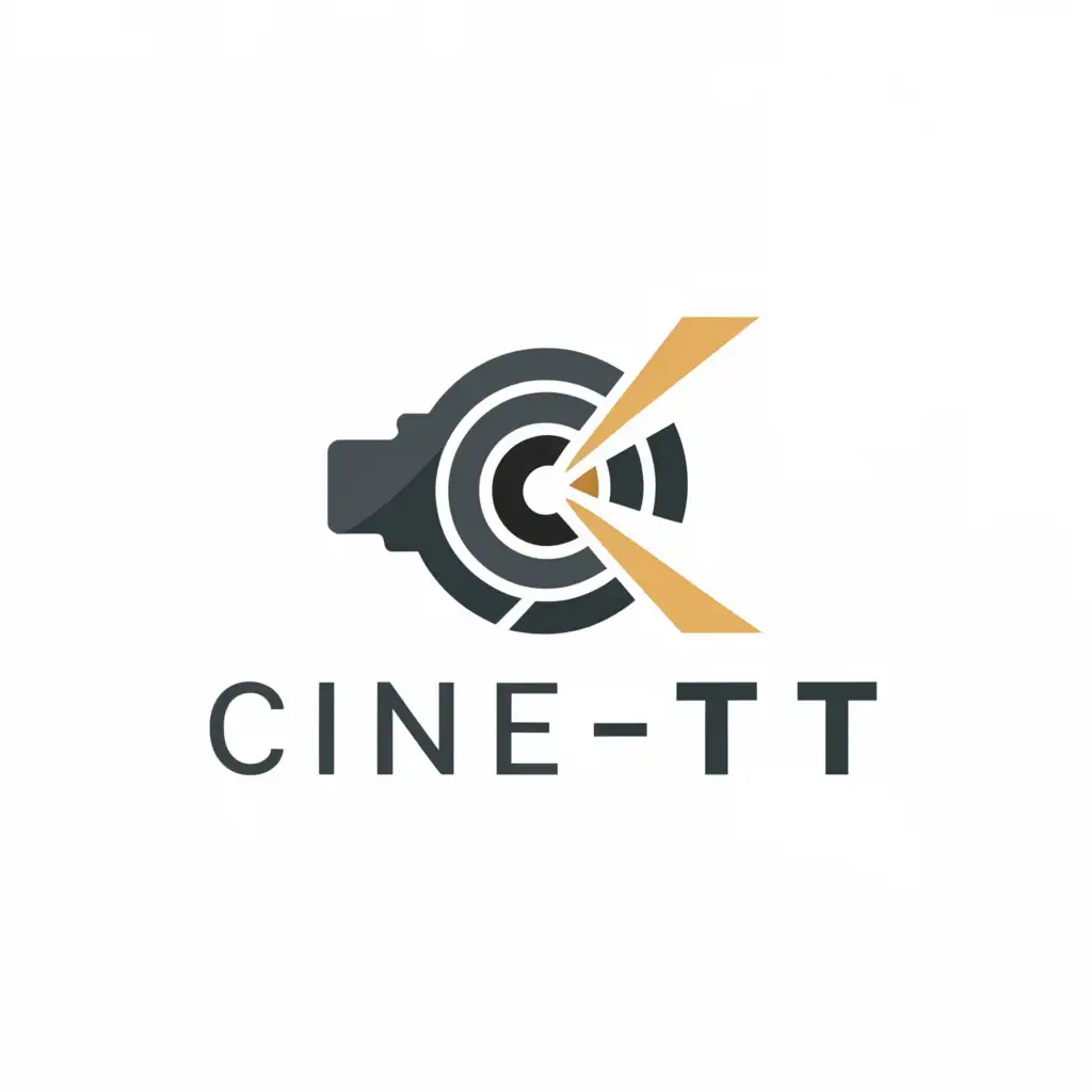 a logo design,with the text "Cine-T", main symbol:simple text, lens, lighting,Minimalistic,clear background