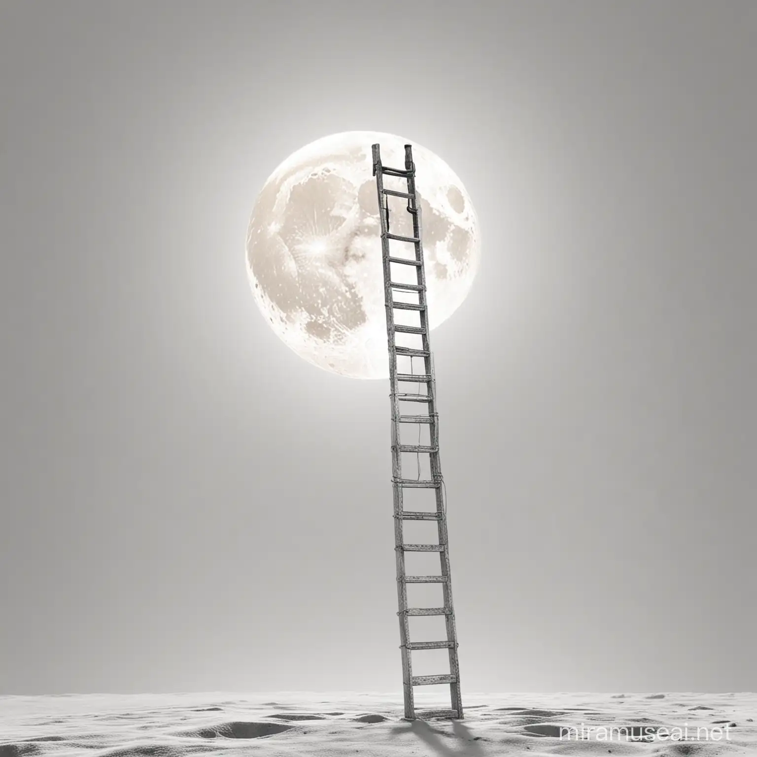 Ladder Ascending to the Moon Against White Space