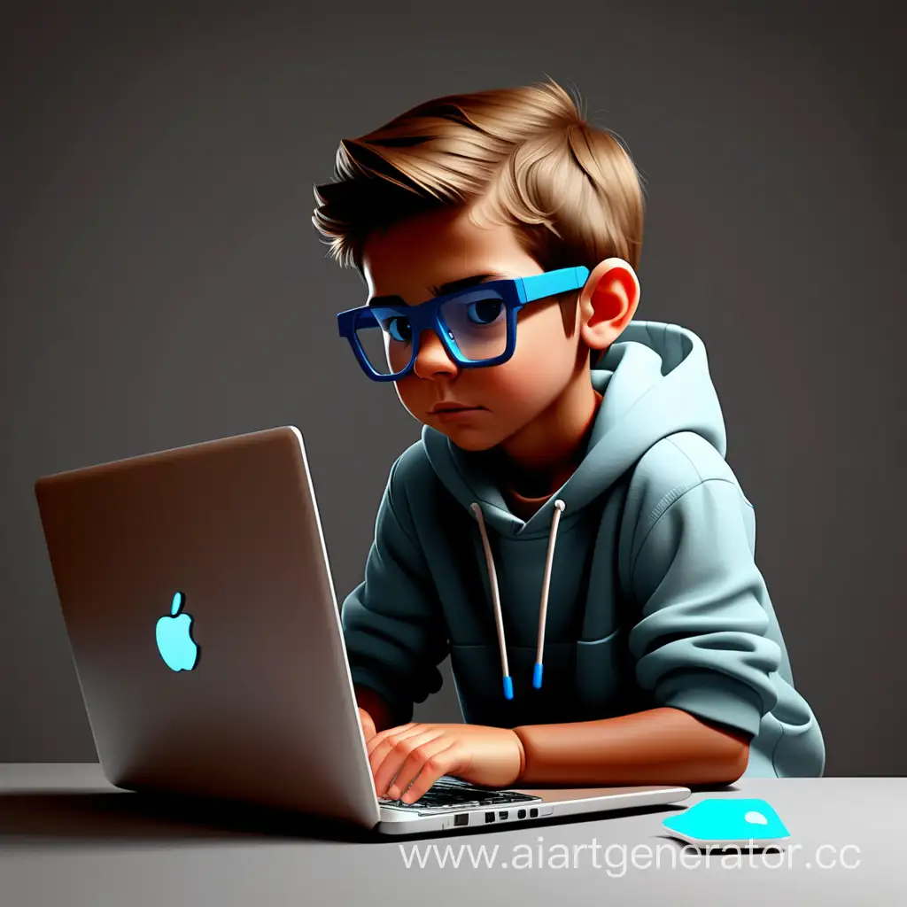 kid coding on laptop without backdrop
