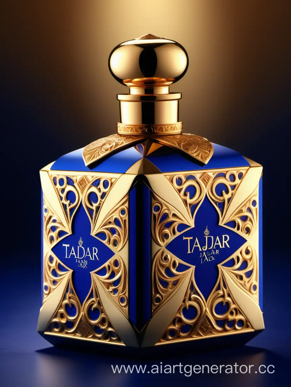 Luxurious-TAJDAR-Perfume-Box-Design-in-Gold-Royal-Blue-and-Beige